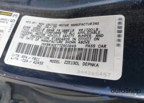 2007 Toyota Corolla Le from USA, damaged, VIN 1NXBR32E77Z903849